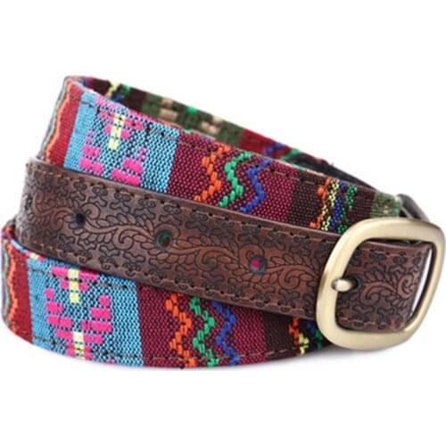 PU Leather Bet New Embroidered Flowers Decoration Ladies Waist Band Belt Retro Belt Fashion Womens Classical Ladies Skirt Jeans