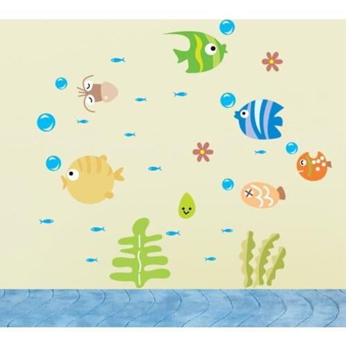 New Cartoon Fish Wall Sticker Cute Fish In Sea Childrens Room Wall Stickers for Kids Room Bathroom Stickers Home Decor Decals