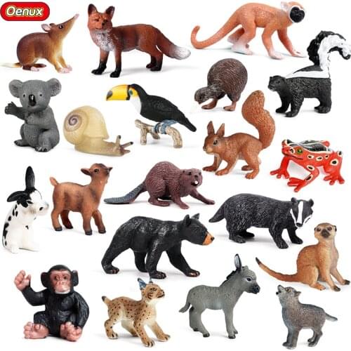 Oenux 20PCS Playset Wild Animals Rabbit Bird Fox Model Action Figure Baby Figurines Miniature Cake Toppers Educational Kids Toys