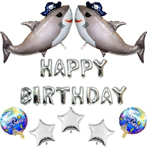 Ocean Shark theme Birthday Party Decorations,Baby Shark Happy Birthday Banner,Big Shark Balloon Starfish Birthday Cake Topper