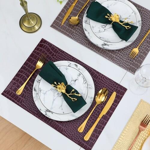 Placemat European Style PU Leather Crocodile Pattern Table Mat Insulation Pad Mat Decorative Coffee Coasters