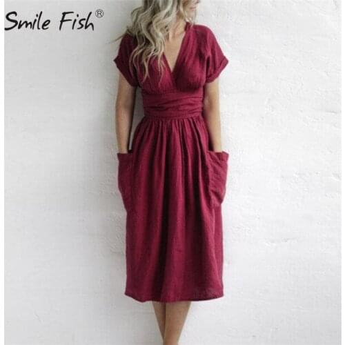 SMILE FISH Summer Dresses With Sleeves