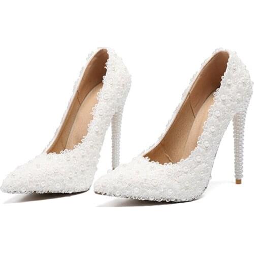 Women Pumps Stilettos Ladies Lace Slip On 11CM Thin High Heels Pointed Toe Dress Office & Career Party Wedding Women Shoes