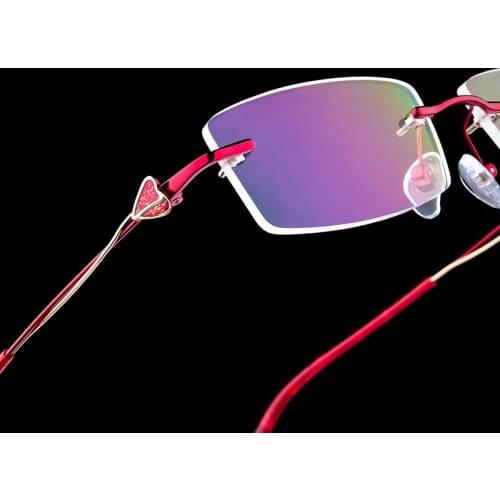 Ultra-light Alloy Heart Women Metal Ultralight Rimless Glasses Farsighted Frame Diamond Trimming Myopia Optics Frame