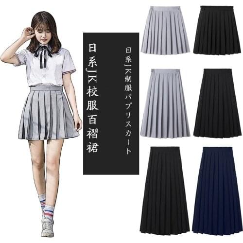 Girls Japanese School Uniform Anime Cosplay Summer Cotton Pleated Skirt Women Solid Color Casual Elegant High Waist Kawaii Dress