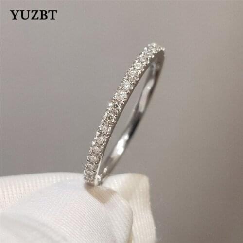 YUZBT Women 925 Silver 0.22 Carat Brilliant Cut Diamond Test Past D Color Moissanite Round Micro Gemstone Ring Wedding Jewelry