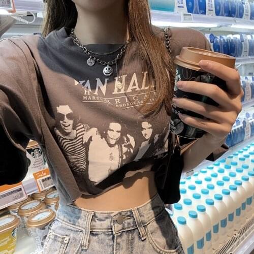 ZADILY Street Style Print Short Sleeve Women T Shirt Y2K Sexy Cotton O Neck Ladies Crop Top 2021 Summer Harajuku Female Clothing