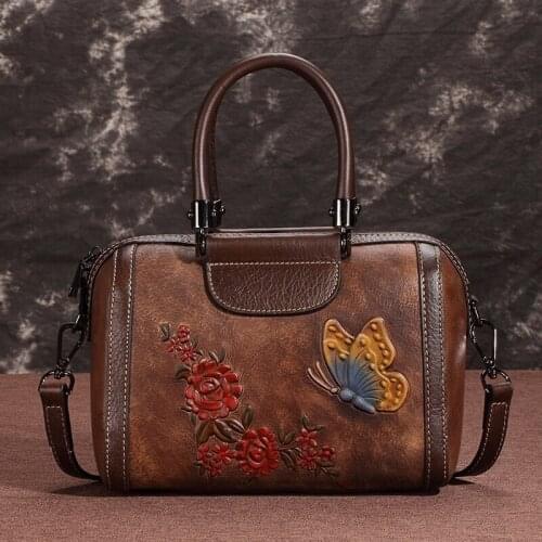 Female Handmade Embossed Handbag 2021 Winter New Retro Cow Leather Women Bag Casual Tote Large Capacity Shoulder Messenger Bagss