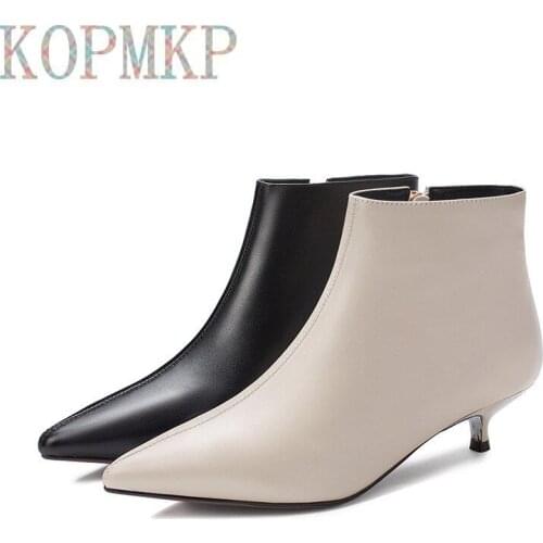 New Women Boots Ankle Pointed Toe PU Leather Zipper Booties High Heels Autumn Shoes Low Heels 3CM Winter Boots Zapatos De Mujer