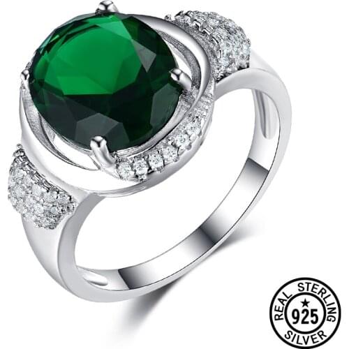 Real 925 Sterling Silver Rings Luxury Synthetic Russian Nano Emerald Rings For Women Girls Classic Elegant Bijoux Fine Jewelry