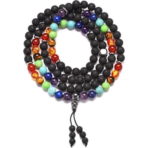108 Natural Stone Yoga MALA Bracelet Buddhist Rosary Necklace Seven Chakra Yoga Mind Training Bracelet Fashion for Men or Women