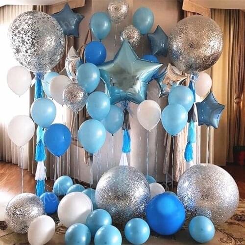 36inch silver confetti balloon blue white latex balloon blue romantic theme wedding birthday party decoration boy baby shower