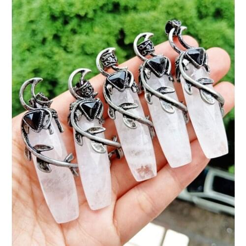 5pcs Rock Quartz Obsidian stone Faceted Pendants Chakra Reiki Healing Amulet Energy Wholesale