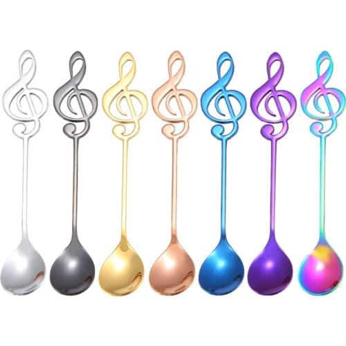 304 Stainless Steel Coffee Spoon Musical Note Spoon Long Titanium Plating Tea Spoon Mini Spoon Kitchen Accessories