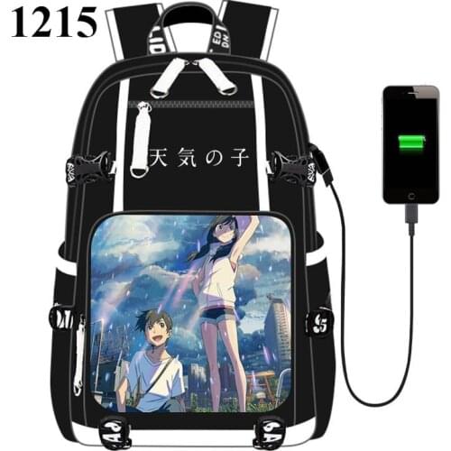 Anime Weather With You USB Port Backpack Bag School Book Students Outdoor Shoulder Book Bag Rucksack Cosplay