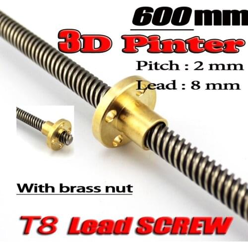 Free Shipping 3D Printer THSL-600-8D Lead Screw Dia 8MM Pitch 2mm Lead 8mm Length 600mm with Copper Nut
