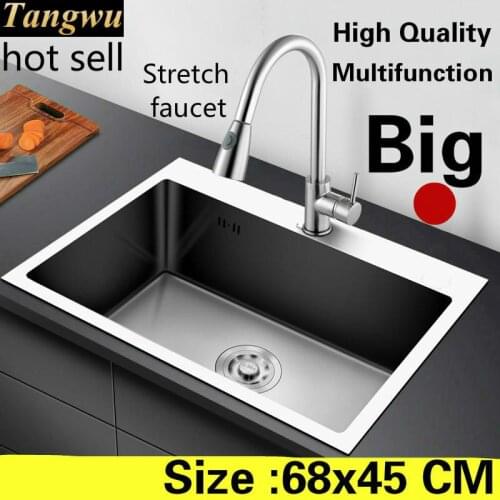 Free shipping Home big kitchen manual sink single trough multifunction do the dishes durable 304 stainless steel 680x450 MM
