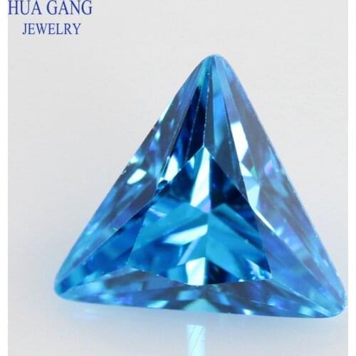 5A Sea Blue Triangle Shape Cubic Zirconia Brilliant Cut Loose CZ Stone Synthetic Gems Beads For Jewelry Size 3x3-9x9mm