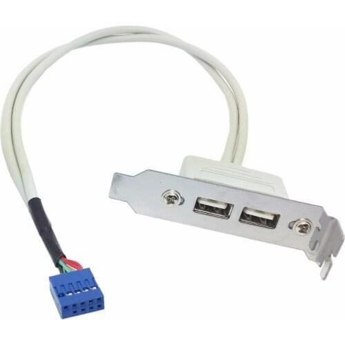 CY Low Profile 8cm Height USB 2.0 Female Back panel to Motherboard 9pin cable with PCI bracket 30cm