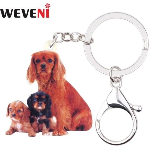 WEVENI Acrylic Cavalier King Charles Spaniel Dog Key Chain Keychains Holder Animal Jewelry For Women Girls Gift Bag Purse Charms