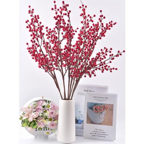 Artificial Flowers Plastic Branch for Home Wedding DIY Decoration Foam Christmas Berry Fake Flowers