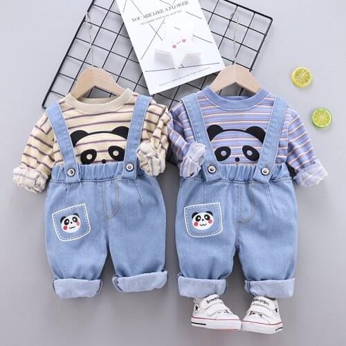2021 Fashion Cute Girls Outfits Children Cartoon Clothing Sets Baby T-shirt Denim Overalls 2Pcs/sets Spring Infants Tracksuits