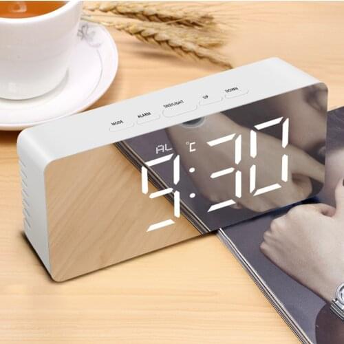 Creative Desk Lights Mirror Alarm Clock LED Large Screen Clock Makeup Mirror Electronic Nights Lights Kids Bedroom Lighting