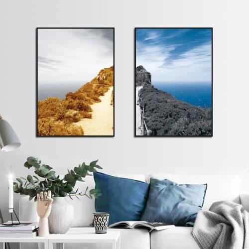 Creative Mediterranean Art Poster Two Colors Seaside Path Yellow&Blue Canvas Painting Home Decor Living Room Painting Frameless
