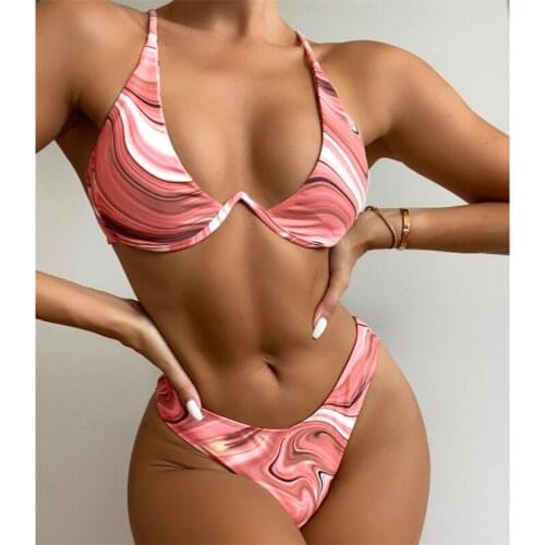 Summer Retro Print Swimwear Women 2 Piece Set Bikini Mujer 2021 High Cut Brazilian Swimsuit Female Sexy Halter Beachwear Biquini