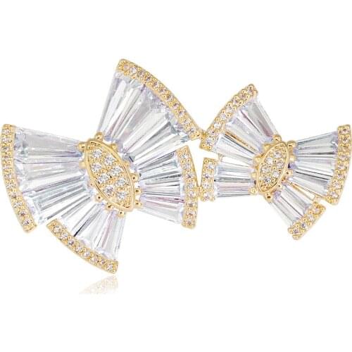 MADALENA SARARA Cubic zironia Fashion Women Brooch Double Butterfly Style Brooch Pin Easy Insert High Quality Women Jewelry