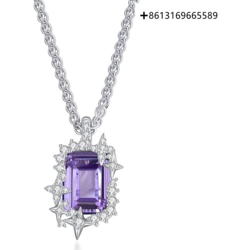 Fashion childlike collection S925 silver purple zircon necklace ladies collarbone chain necklace