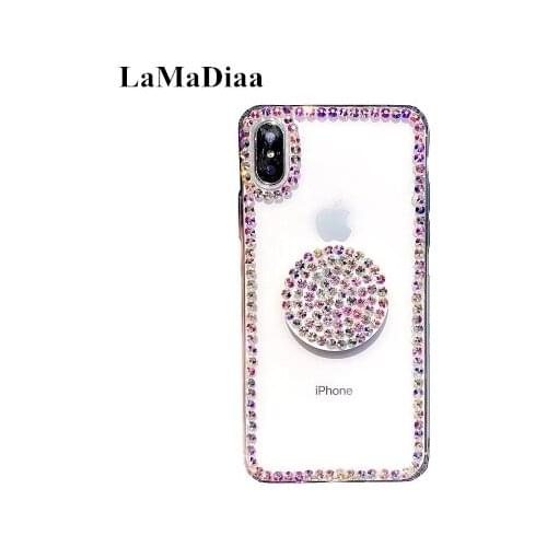 Rhinestone Soft Back Phone Case For Huawei P8 P9 P10 P20 P30 Lite Plus Mate10 20 Lite Diamond High Quality Bracket Phone Cover