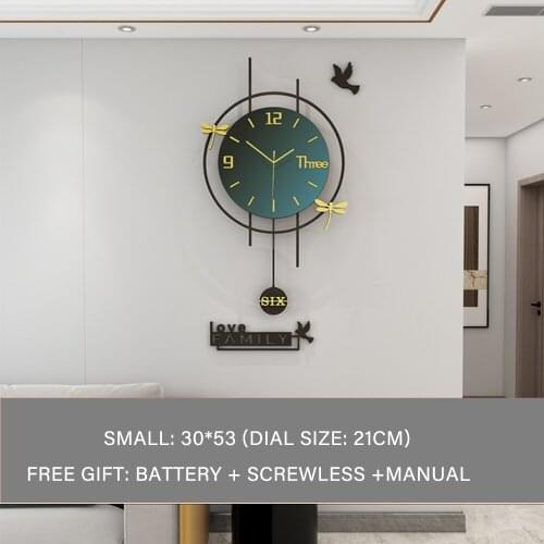 Wall Clock,Non Ticking Silent Large Wall Clocks with Pendulum, Swing Round Glass Dial Clock, Wall Art Home Decor for Living Room