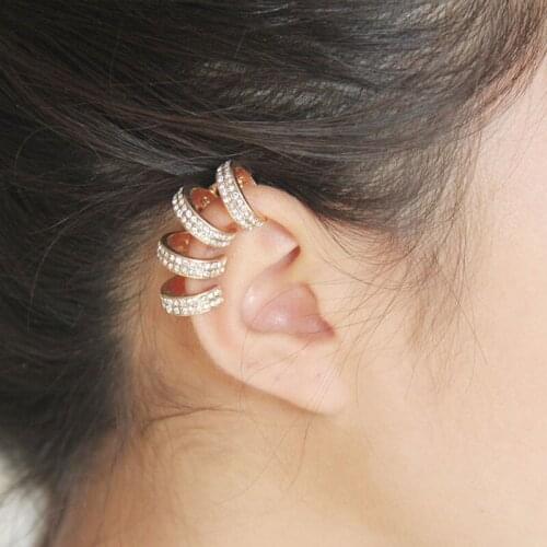 No Need Piercing Four-in-One Cool Crystal Piercing Earrings for Women Gold Color Small Clip Earrings NO Piercing Ear Cuff Girls