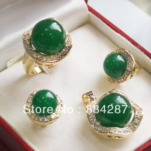 New Listed! Green jade South Sea Shell Pearl Ring Pendant Earring Jewelry Set