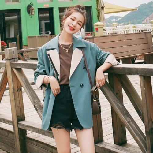 2020 Autumn Fashion Women Blazer Coat Full Sleeve Notched Loose Zipper Design High Street Loose Slim Wild Jackets C435