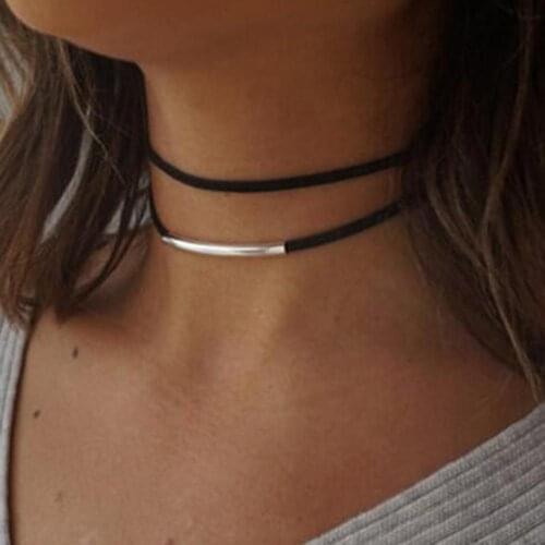 Korean Velvet Necklace Multi-layer Black punk Gothic Women Double Layer Arc Charm Collar Short Necklace Choker Jewelry Gift