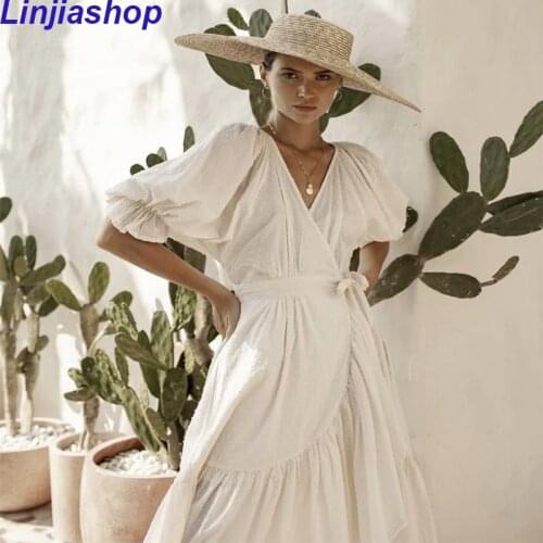 Summer dress white maxi dresses casual party dress cotton elegant ruffle long dresses streetwear korean fashion beach vestidos