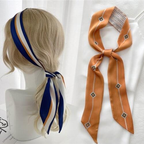 Stripe Print Women Headband For Hair Tie Head Scarf Satin Silk Ladies Ribbon Kerchief For Girls Handkerchief Accessories Bandana