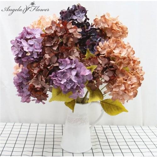 Retro 6 Heads Hydrangea Bouquet Decor Room Home Accessories Hydrangea Artificial Flower Bouquet Wedding Flower Photo Props Craft