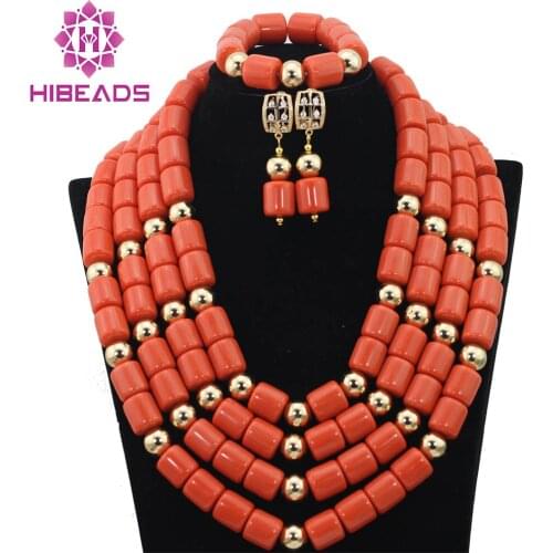 Luxury Big Full Beads Nigerian Wedding African Beads Jewelry Set Coral Necklace Dubai Trendy Beads Jewelry Free Shipping ABF331