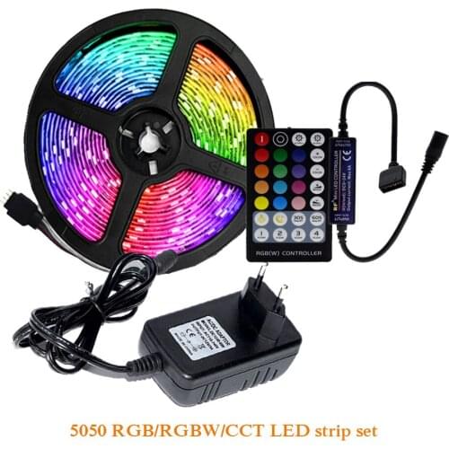 5M set LED Strip RGB / RGBW / RGB+CCT / Double White LED Flexible Light 5050 300 LEDs + RF Controller + DC12V 3A Power Adapter