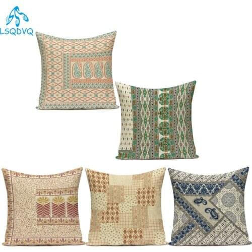 Bohemian Mandala Flower Geometric Stripe Square Decorative Pillow Case Cotton Linen Sofa Home Cushion Cover for Living Room