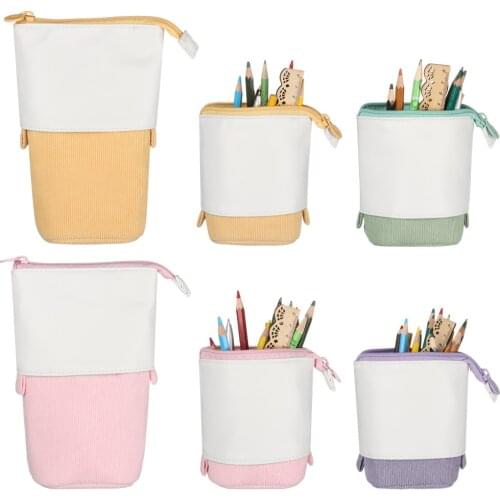 1Pc PU Corduroy Pen Pencil Telescopic Holder Stationery Case Colorful Organizer Flexible Pen Bag Cosmetics Pouch