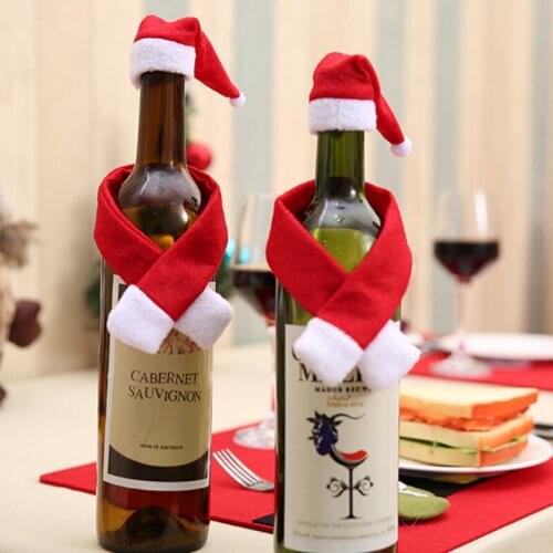 Merry Christmas Ornament Gifts Festival Glass Hat Scarf Red Wine Bottle Cover Decoration Event Party Supplies Christmas Decor