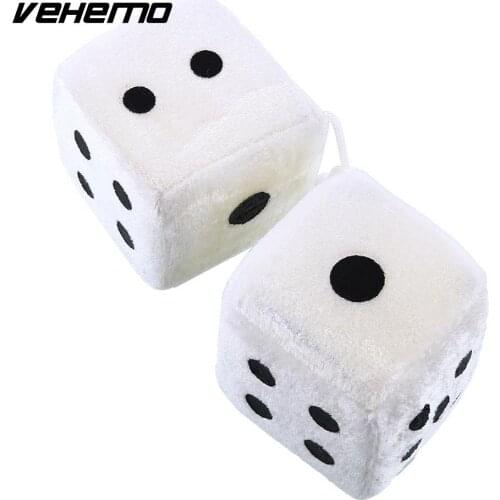 Pair White Fuzzy 7CM Dice Dot Rear Mirror Hangers Vintage Car Auto Accessories