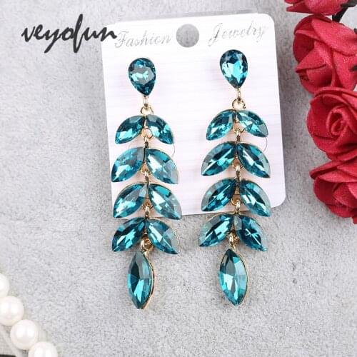Veyofun Ethnic Lake bule Color Crystal Drop Earrings Elegant Party Long Dangle Earrings Fashion Jewelry for Women Gift Wholesale