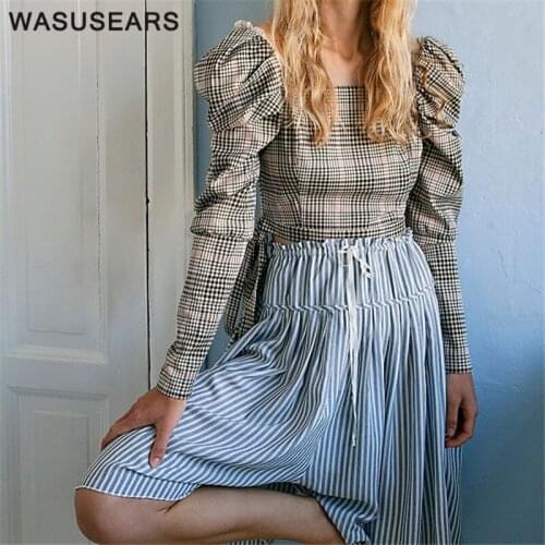 Блузки в клетку Wasusears China At AliExpress