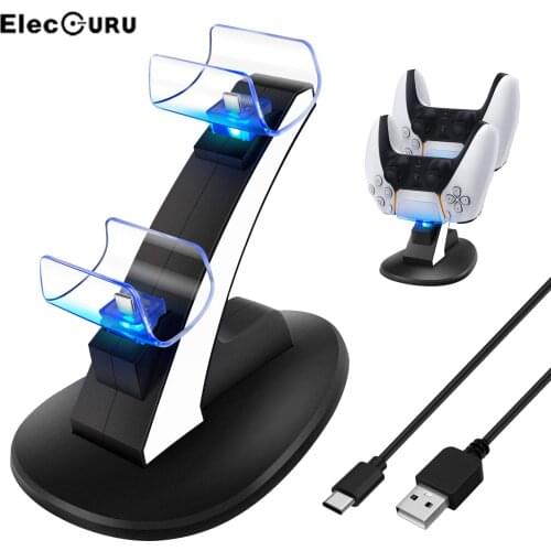 Dual PS5 Controller Charger Playstation 5 DualSense Controller Charging Dock Station Stand Dual USB Fast Charging Station