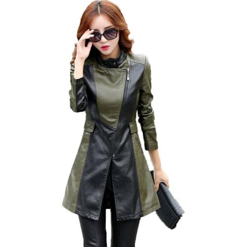 Motor vehicle spring Leather Jacket 2020 Women Autumn Plus Size Slim Ladies Long Outerwear Womens Leather Trench Coat Female 5XL